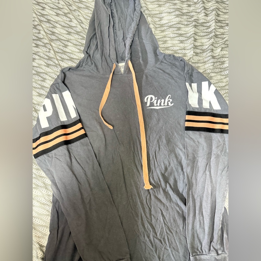PINK Victoria's Secret Charcoal Hoodie with Peach Drawstrings